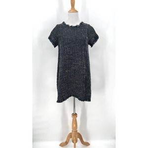 TER ET BANTINE Dress Womens 44 Navy Gray Texture Tweed Mini Short Sleeve A-line